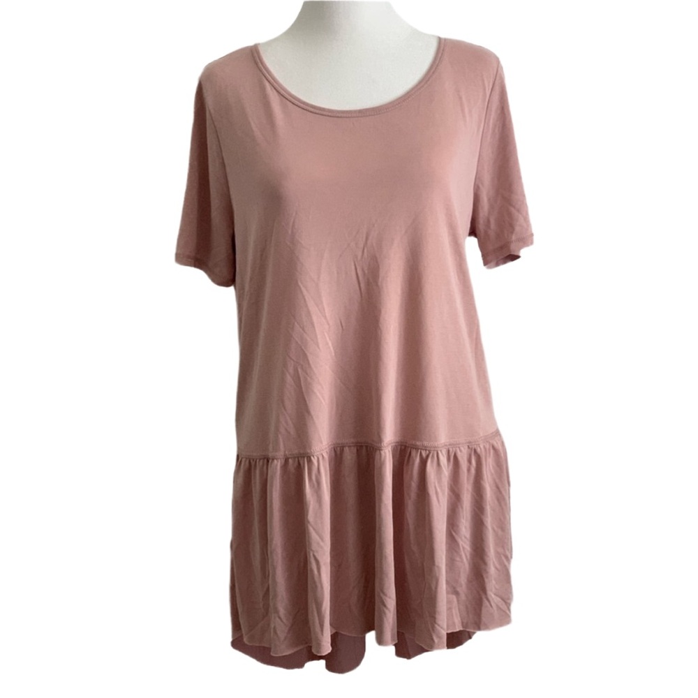MOTE Women’s Muted Pink Blush Short Sleeve Tie Back High/low Midi Dress